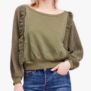Free People Faff Fringe Sweater M crochet sleeves
